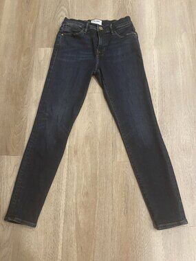FRAME Le High Skinny Jeans 25 Dark Wash Blue High Rise Stretch Denim 25x27